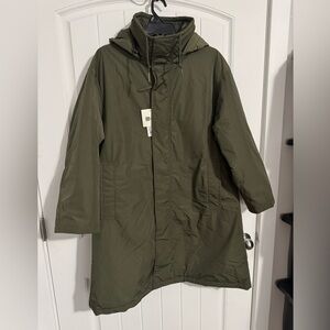 Uniqlo Unisex Hooded Coat XS NWT Olive Relaxed, oversized fit